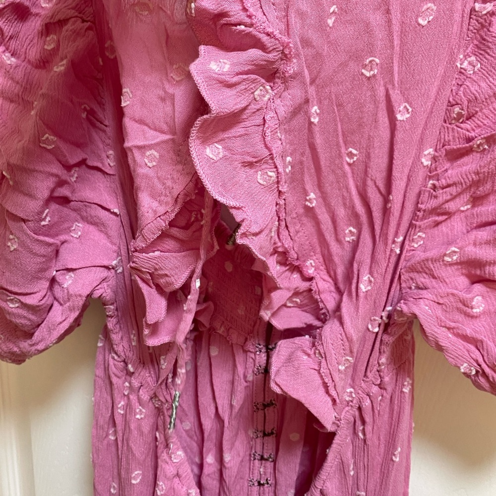 Free People Romper Pink/Rose with Puff Sleeves - Picture 12 of 16